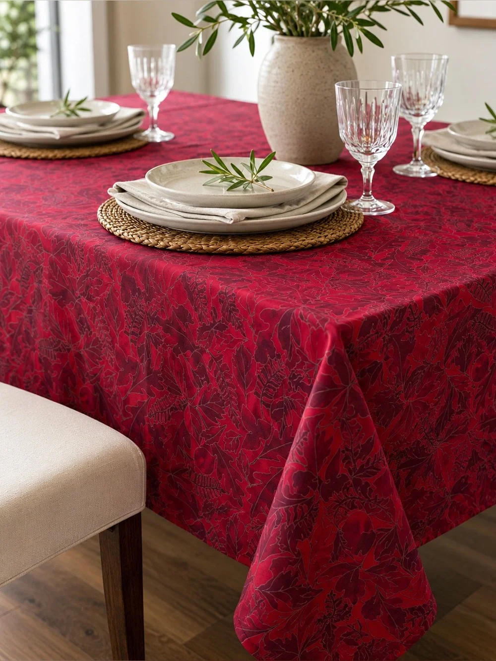 Vintage CRATE & BARREL Talven Gold Block Printed Cotton Tablecloth #0515264